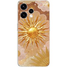 TechTree Oppo Reno 15 - Reno 15F Uyumlu Altın Güneş ve Yıldız Desenli Baskılı Silikon Kılıf