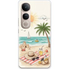 TechTree Vivo V50 Lite Uyumlu Sulu Boya Sahil ve Deniz Manzaralı Baskılı Silikon Kılıf
