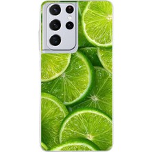 TechTree Samsung Galaxy S21 Ultra Uyumlu Misket Limonu Lime Desenli Yaz Temalı Baskılı Silikon Kılıf