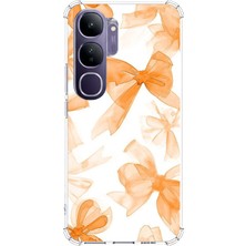 TechTree Vivo V40 Lite Uyumlu Şeftali Fiyonk Kurdele Baskılı Silikon Kılıf
