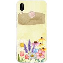 TechTree Huawei P20 Lite Uyumlu Sulu Boya Dokulu Vazoda Çiçek Desenli Baskılı Silikon Kılıf