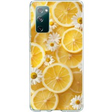 TechTree Samsung Galaxy S20 Fe Uyumlu Limon Dilimleri ve Papatya Desenli Baskılı Silikon Kılıf