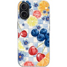 TechTree iPhone 17 Uyumlu Sulu Boya Meyve ve Çiçek Desenli Baskılı Silikon Kılıf