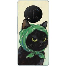 TechTree Honor X9C Uyumlu Babushka Yeşil Başörtülü Siyah Kedi Baskılı Silikon Kılıf