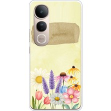 TechTree Vivo V50 Lite Uyumlu Sulu Boya Dokulu Vazoda Çiçek Desenli Baskılı Silikon Kılıf