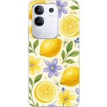 TechTree Vivo Y29 Uyumlu Sulu Boya Limon ve Çiçek Desenli Baskılı Silikon Kılıf