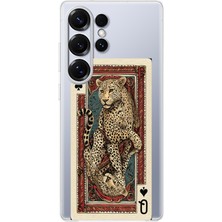 TechTree Samsung Galaxy S25 Ultra Uyumlu Iskambil Kağıdı Tasarımlı Leopar Portre Baskılı Silikon Kılıf