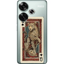TechTree Poco F6 Uyumlu Iskambil Kağıdı Tasarımlı Leopar Portre Baskılı Silikon Kılıf