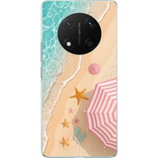 TechTree Honor X9C Uyumlu Pembe Şemsiyeli Sahil Baskılı Silikon Kılıf