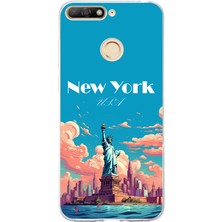 TechTree Huawei Y6 2018 - Honor 7A Uyumlu Özgürlük Heykeli New York Baskılı Silikon Kılıf