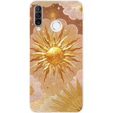 TechTree Huawei P30 Lite Uyumlu Altın Güneş ve Yıldız Desenli Baskılı Silikon Kılıf