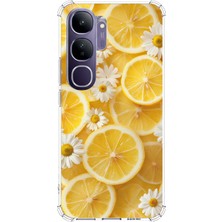 TechTree Vivo V40 Lite Uyumlu Limon Dilimleri ve Papatya Desenli Baskılı Silikon Kılıf
