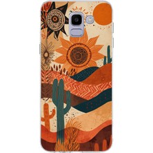 TechTree Samsung Galaxy J6 Uyumlu Etnik Güneş ve Mandala Figürlü Toprak Tonları Baskılı Silikon Kılıf