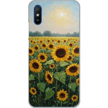 TechTree Redmi 9A Uyumlu Ay Çiçeği Sulu Boya Baskılı Silikon Kılıf