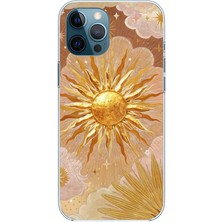 TechTree iPhone 12 Pro Max Uyumlu Altın Güneş ve Yıldız Desenli Baskılı Silikon Kılıf