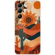 TechTree Vivo V30 Lite Uyumlu Etnik Güneş ve Mandala Figürlü Toprak Tonları Baskılı Silikon Kılıf