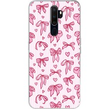 TechTree Oppo A5/a9 2020  Uyumlu Pembe Fiyonk ve Kalp Desenli Baskılı Silikon Kılıf
