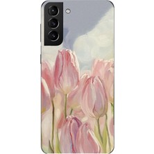 TechTree Samsung Galaxy S21 Plus Uyumlu Pembe Laleler Baskılı Silikon Kılıf