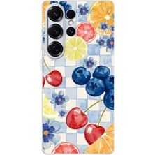 TechTree Samsung Galaxy S25 Ultra Uyumlu Sulu Boya Meyve ve Çiçek Desenli Baskılı Silikon Kılıf