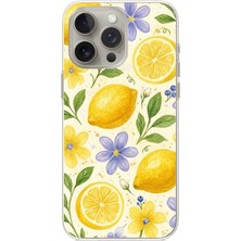 TechTree iPhone 15 Pro Max Uyumlu Sulu Boya Limon ve Çiçek Desenli Baskılı Silikon Kılıf