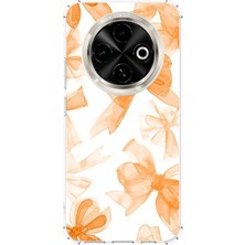 TechTree Tecno Spark 30C Uyumlu Şeftali Fiyonk Kurdele Baskılı Silikon Kılıf