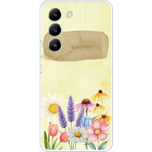 TechTree Vivo V30 Lite Uyumlu Sulu Boya Dokulu Vazoda Çiçek Desenli Baskılı Silikon Kılıf