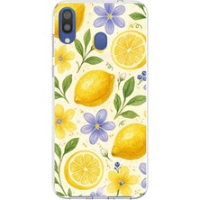 TechTree Samsung Galaxy M20 Uyumlu Sulu Boya Limon ve Çiçek Desenli Baskılı Silikon Kılıf