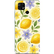 TechTree Redmi 10C - Poco C40 Uyumlu Sulu Boya Limon ve Çiçek Desenli Baskılı Silikon Kılıf