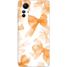 TechTree Redmi Note 12S Uyumlu Şeftali Fiyonk Kurdele Baskılı Silikon Kılıf