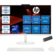 Hp Omnistudio 27-CU0008NT Intel Core 7 240H Up 5.2ghz 32GB Ddr5 256GB SSD 27" Fhd (1920X1080) IPS 350 Nit %100 Srgb Wled Freedos Beyaz Allınone Bilgisayar D62C0EAF11+ZETTAUSBBELLEK