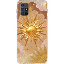 TechTree Samsung Galaxy M51 Uyumlu Altın Güneş ve Yıldız Desenli Baskılı Silikon Kılıf