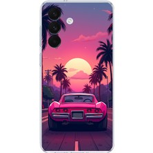 TechTree Samsung Galaxy S26+ Plus Uyumlu Palmiye Neon Pembe Araba Baskılı Silikon Kılıf