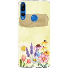 TechTree Huawei Y9 Prime (2019) Uyumlu Sulu Boya Dokulu Vazoda Çiçek Desenli Baskılı Silikon Kılıf