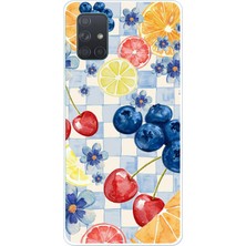 TechTree Samsung Galaxy A71 Uyumlu Sulu Boya Meyve ve Çiçek Desenli Baskılı Silikon Kılıf