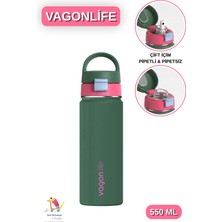 Vagonlife 550 ml  Çift Içim - Pipetli / Pipetsiz Taşıma Kulplu Paslanmaz Çelik Termos