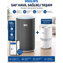 Philips 135 M² Wi-Fi Hepa Filtreli Otomatik Modlu Hava Temizleyici Nemlendirici Ev Ofis Set Beyaz Nem Su Akıllı Uygulama