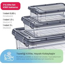 Skygo Life 3’lü Kilitli Saklama Seti (3L+1.5L+0.85L) – Iç Içe Geçen Yer Tasarruflu, Şeffaf Premium Gıda Kabı