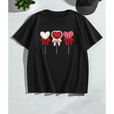 Nigrum Pardus Nıgrum Pardus Yeni Sezon Kalp Şeker Baskılı %100 Pamuk Oversize Kız Çocuk T-Shirt