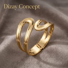 Dizay Concept Altın Kaplama Asimetrik Tasarım  Kelepçe BileklikDzy-3