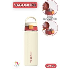 Vagonlife 550 ml  Çift Içim - Pipetli / Pipetsiz Taşıma Kulplu Paslanmaz Çelik Termos