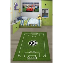 Skygo Pelangi Futbol Sahası Futbol Topu Desen Dijital Baskı Yıkanabilir Kaymaz Taban Çocuk Odası Halısı, Yeşil 60 x 120