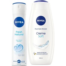 Skygo Creme Soft Kremsi Dokunuş Banyo ve Duş Jeli 500 Ml, Pro-Vitamin, Yağı, Nemlendirme + Kadın Sprey Deodorant Fresh Natural 150 ml