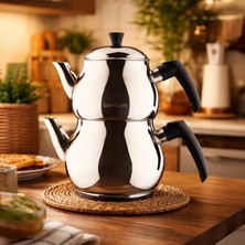 Bambum Solid Çelik Çaydanlık - Gri / Siyah - 1,6 Lt + 1,25 Lt