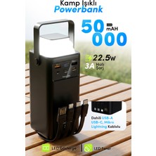 Acl PW-113 50000MAH 22.5W Hızlı Şarjlı Outdoor Powerbank Kamp Lambalı Dahili Kablolu Taşınabilir Şarj Cihazı