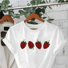 Divin Kadın  Cool Çilek Graphic Streetwear T-Shirt