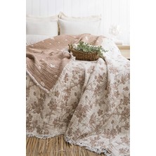 Layan Home 7 Kat Müslin Çift Kişilik Yorgan – Sakura Çiçeği Desenli Kahve & Krem