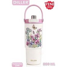 Skygo Dıller Tumbler 880 ml Tek Kapak Çift Kullanım Pipetli/pipetsiz Taşıma Kulplu Çelik TERMOS-FFD9505-880ML
