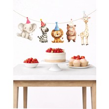 Sinek Kupası Tasarım Sirk Hayvanları Banner Parti ve Doğum Günü Süsü 5 Figür 10 - 12 cm Arası