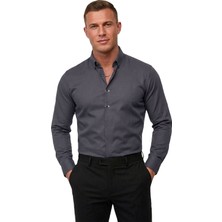 Rizzup Füme Slim Fit Likralı Kolay Ütülenebilir Gizli Düğmeli Erkek Gömlek 2602614