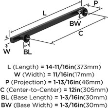 Mabeyn BP37110MB Everett Appliance Pull, 12 Inç (305 Mm) Merkezden Merkez, Mat Siyah